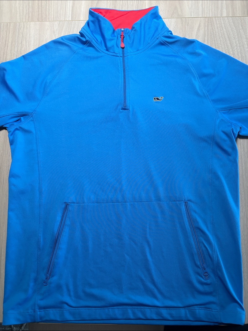 Vineyard Vines Bright Blue Quarter-Zip with Red Inner Collar